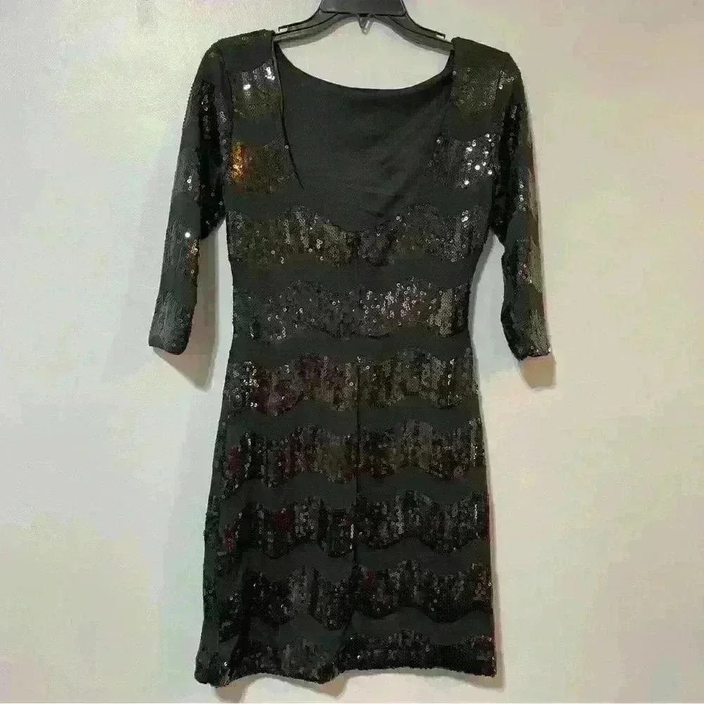 As U Wish Dress Womens Small Black Mini 3/4 Sleeves Party Cocktail Night Out - Picture 2 of 10